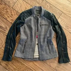 As By Df | Jackets & Coats | As By Df Fitted Leather And Twill Jacket ...